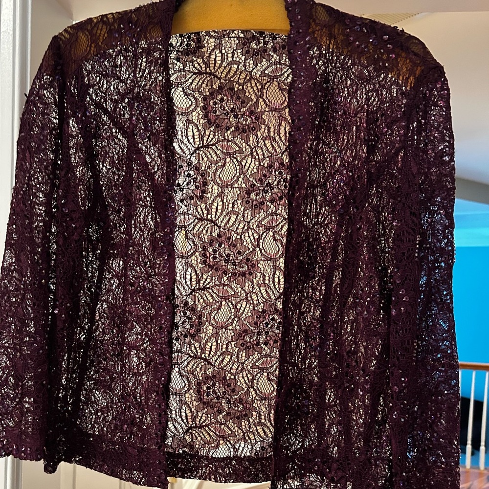 Elegant Purple Lace Cardigan and long Dress